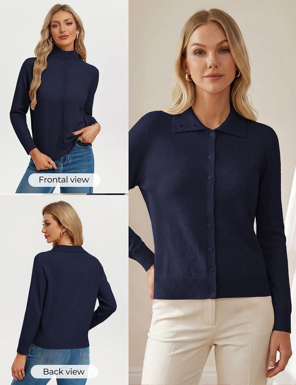 image:imageGRACE KARIN Cardigan Sweaters for Women Lightweight Button Up Sweater Jacket Collared Teacher Outfits Early Fall FashionNavy Blue