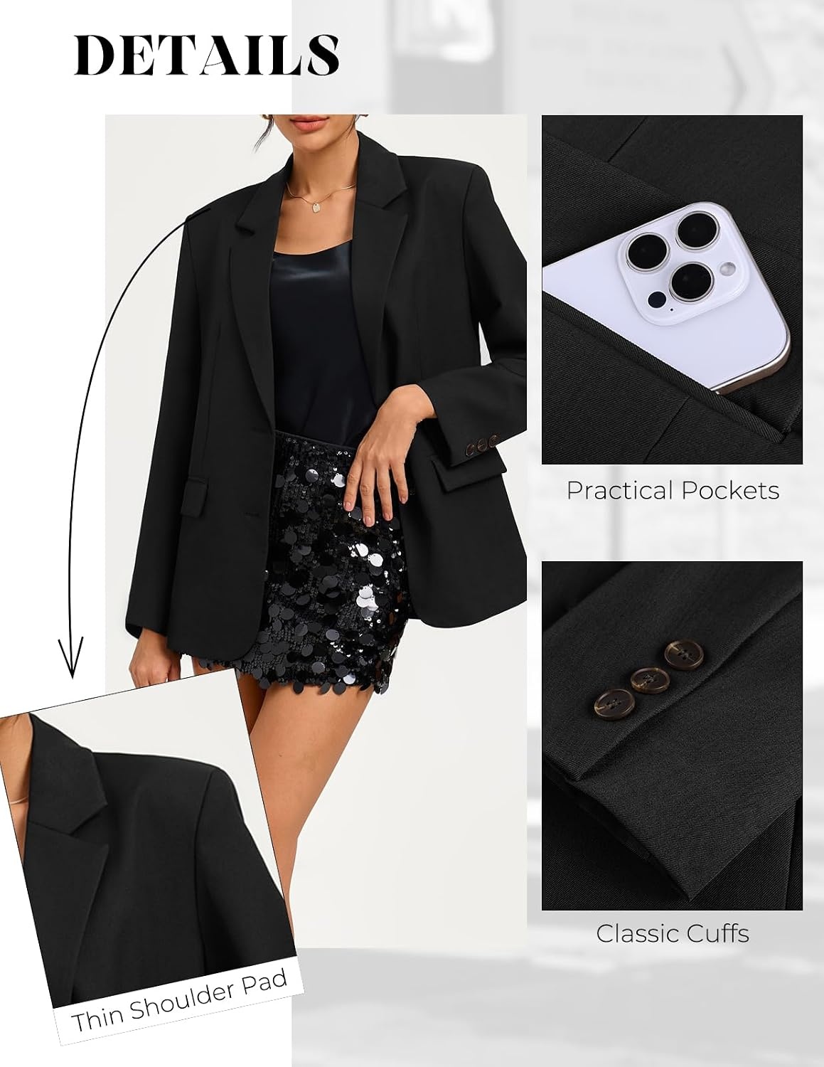 image:imageGRACE KARIN Womens Blazer Business Casual 2026 Fall Work Office Suit Jackets Long Sleeve Lapel Open Front with PocketsBlack