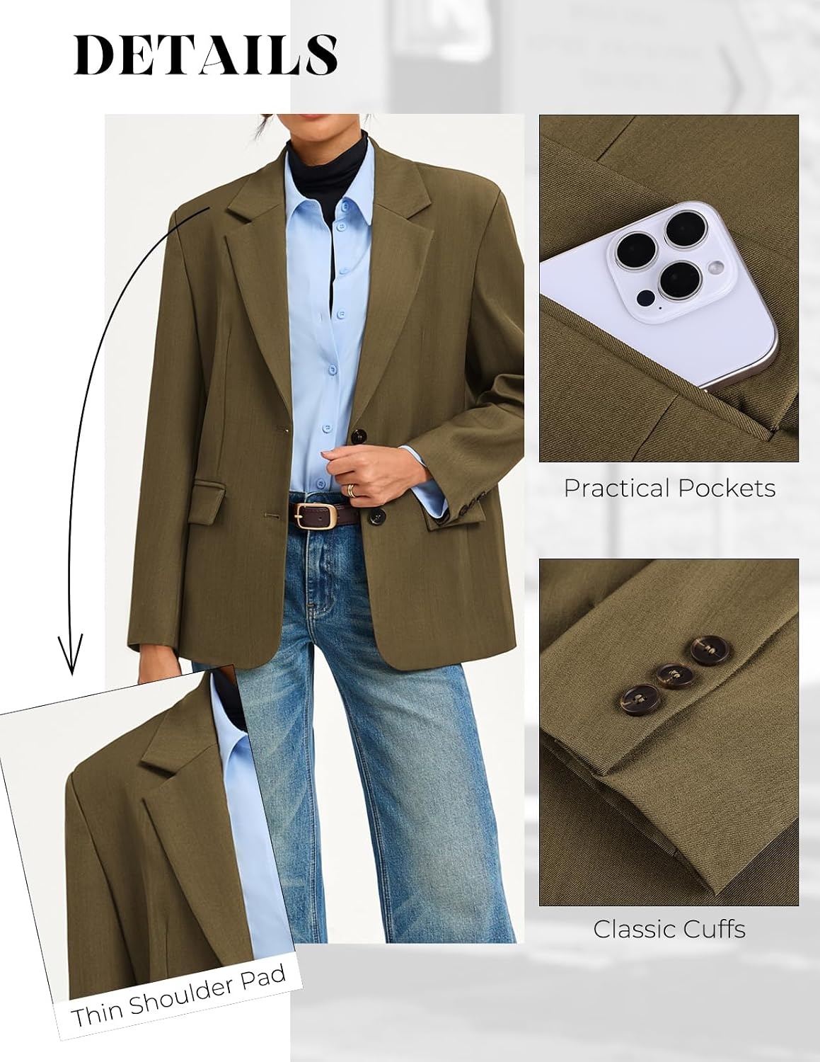 image:imageGRACE KARIN Womens Blazer Business Casual 2026 Fall Work Office Suit Jackets Long Sleeve Lapel Open Front with PocketsDark Khaki