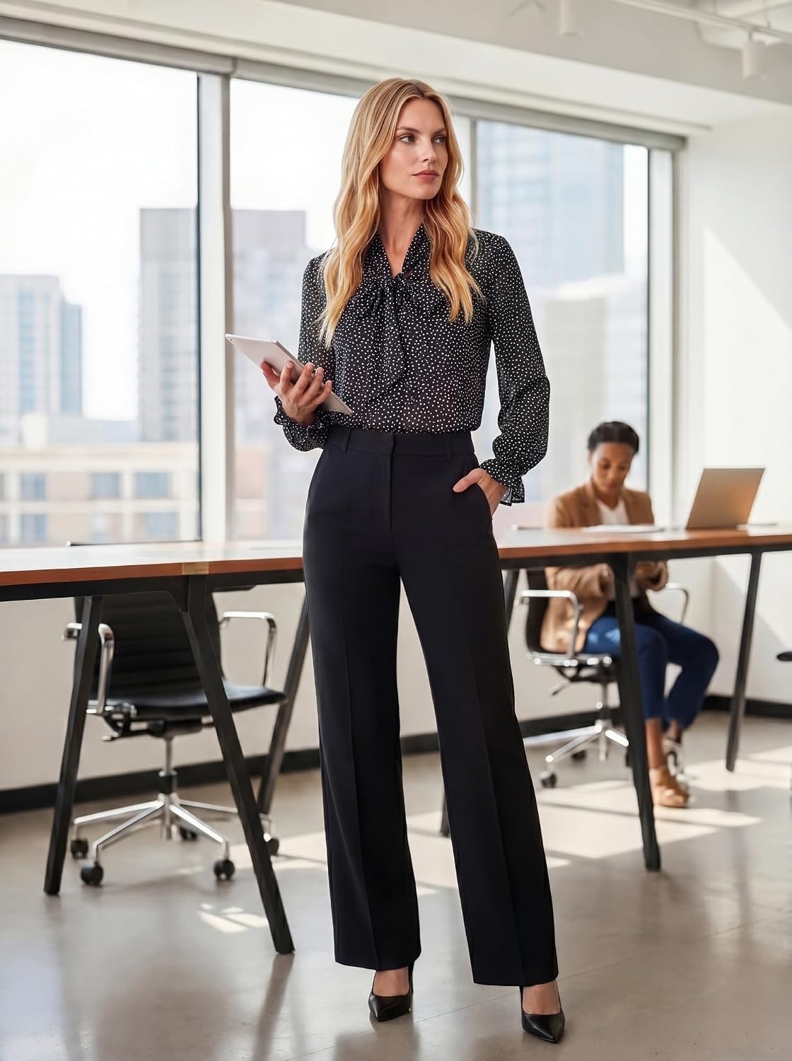 image:imageGRACE KARIN Womens Long Sleeve Bow Tie Neck Blouses Polka Dot Floral Chiffon Tops Business Casual Work Fall Shirts 2026Dot Black
