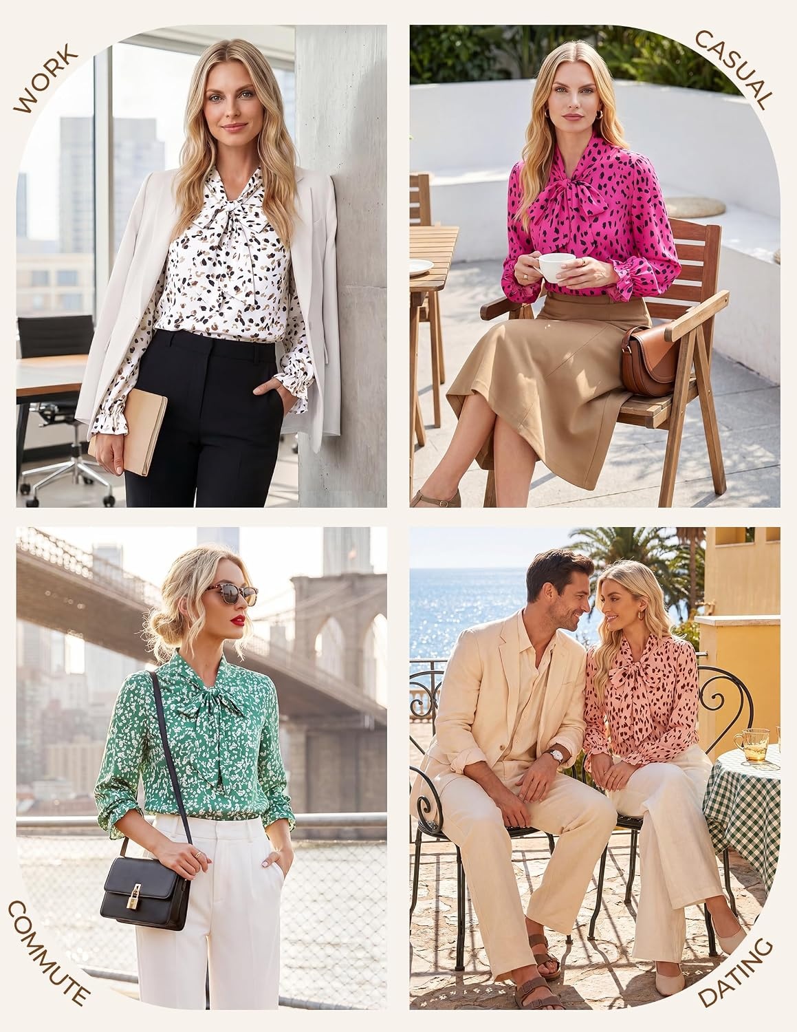 image:imageGRACE KARIN Womens Long Sleeve Bow Tie Neck Blouses Polka Dot Floral Chiffon Tops Business Casual Work Fall Shirts 2026Dot BlushCoffee