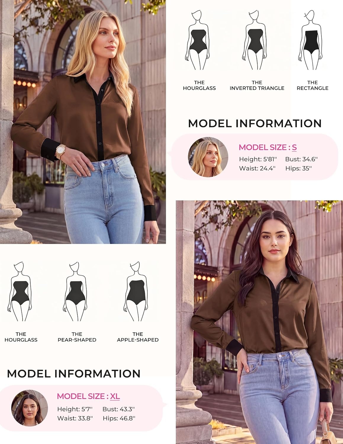 image:imageGRACE KARIN Womens Silk Button Down Shirts Satin Floral Blouses Long Sleeve Business Casual Tops 2026Dark Brown