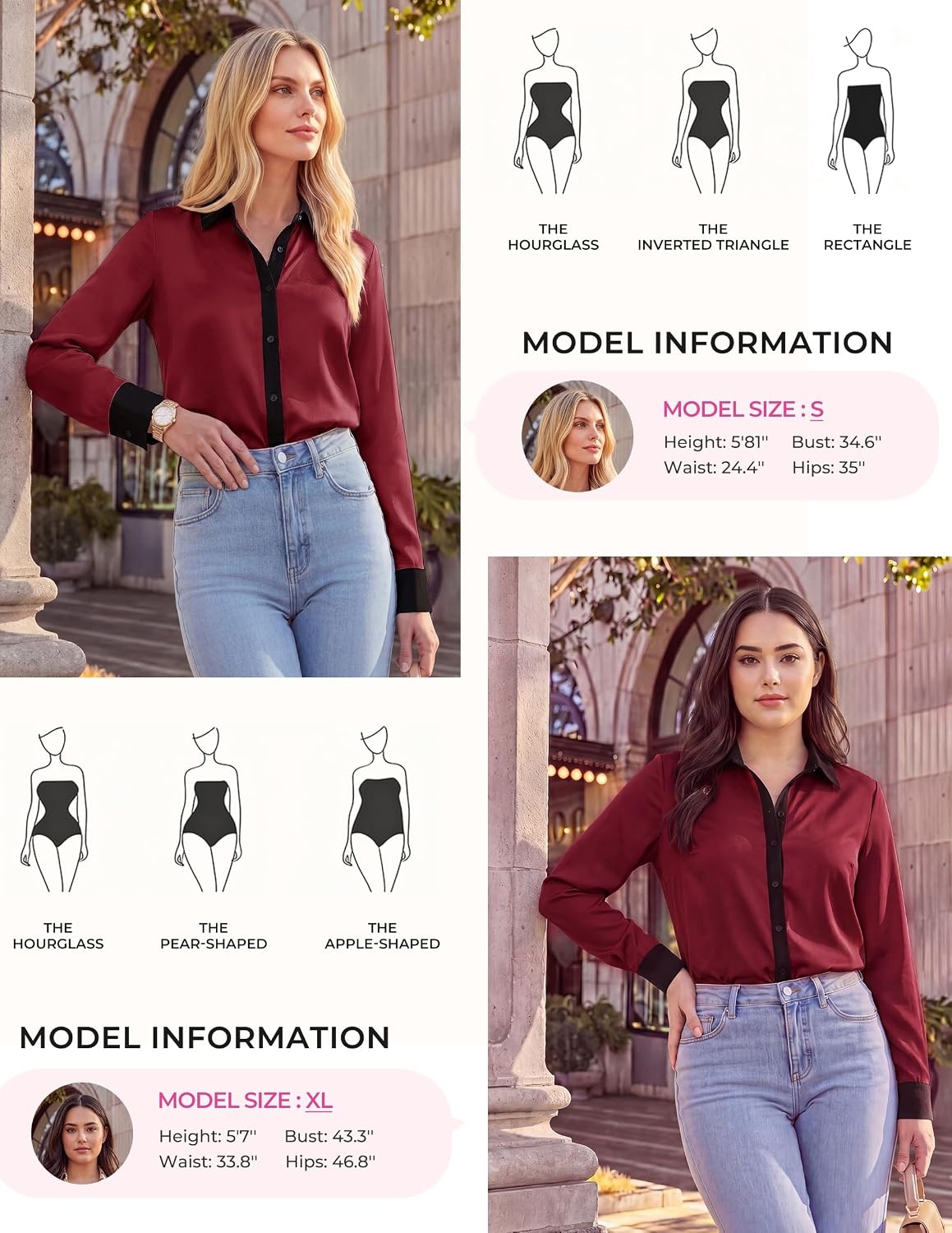 image:imageGRACE KARIN Womens Silk Button Down Shirts Satin Floral Blouses Long Sleeve Business Casual Tops 2026Wine