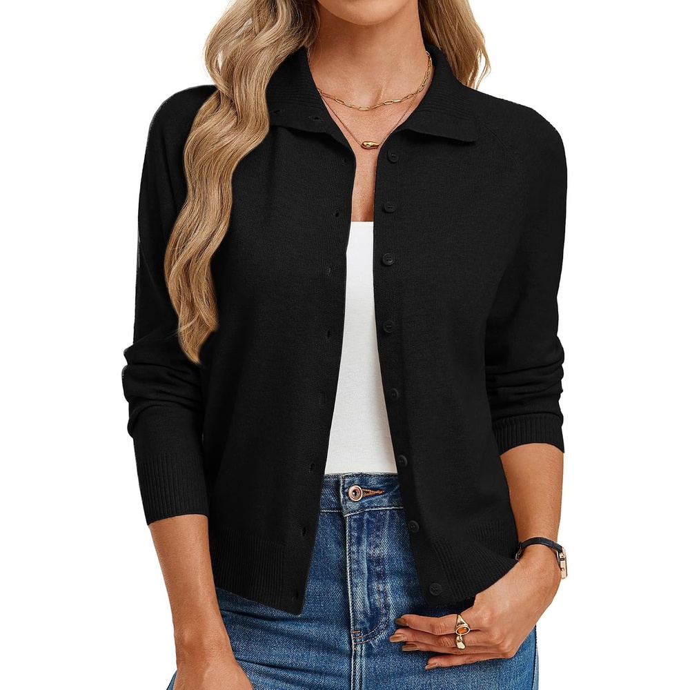 image:imageGRACE KARIN Cardigan Sweaters for Women Lightweight Button Up Sweater Jacket Collared Teacher Outfits Early Fall FashionBlack