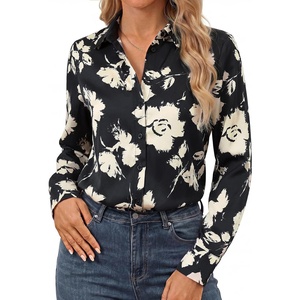 GRACE KARIN Womens Silk Button Down Shirts Satin Floral Blouses Long Sleeve Business Casual Tops 2026(Apricot Floral)