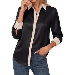 GRACE KARIN Womens Silk Button Down Shirts Satin Floral Blouses Long Sleeve Business Casual Tops 2026(Black)