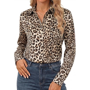 GRACE KARIN Womens Silk Button Down Shirts Satin Floral Blouses Long Sleeve Business Casual Tops 2026(Leopard)