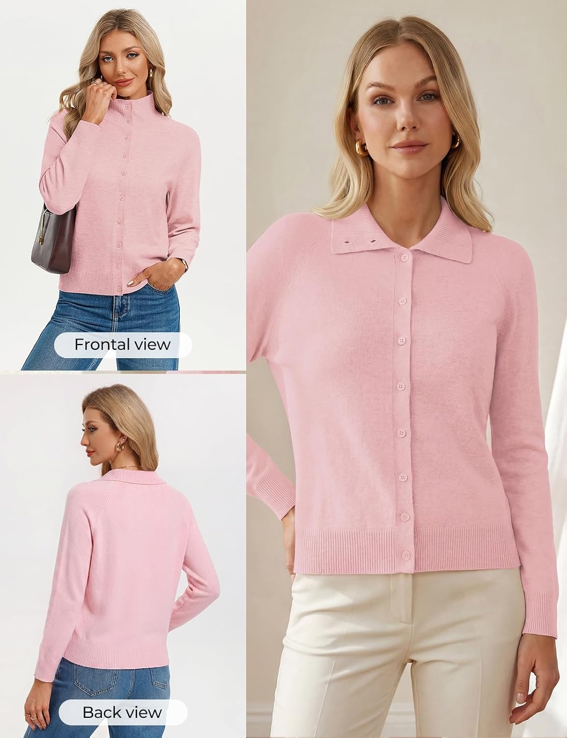 image:imageGRACE KARIN Cardigan Sweaters for Women Lightweight Button Up Sweater Jacket Collared Teacher Outfits Early Fall FashionPink