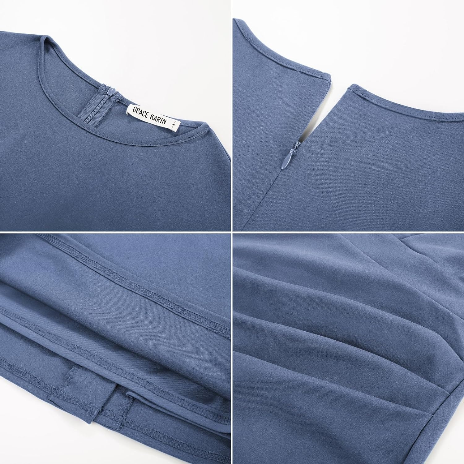 image:imageGRACE KARIN Womens Wear to Work Dresses 2026 Cap Sleeve Sheath Bodycon Midi Dress Ruched Business Office Pencil DressGray Blue