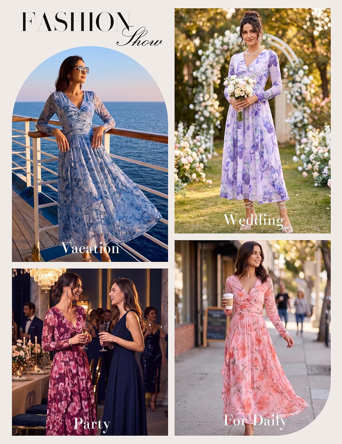 image:imageGRACE KARIN Womens Long Sleeve Floral Maxi Dress V Neck Formal Wedding Guest Dress Fall A Line Mesh DressBlue Floral