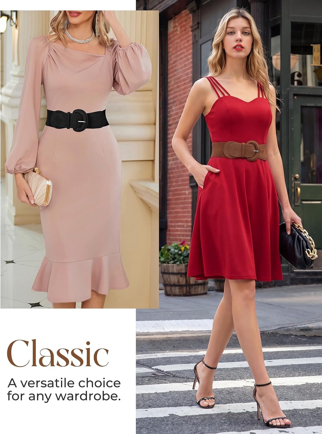 image:imageGRACE KARIN Belts for Women Suede Elastic Wide Belt Vintage Stretchy Chunky Buckle Belts SXXLBlackbrown