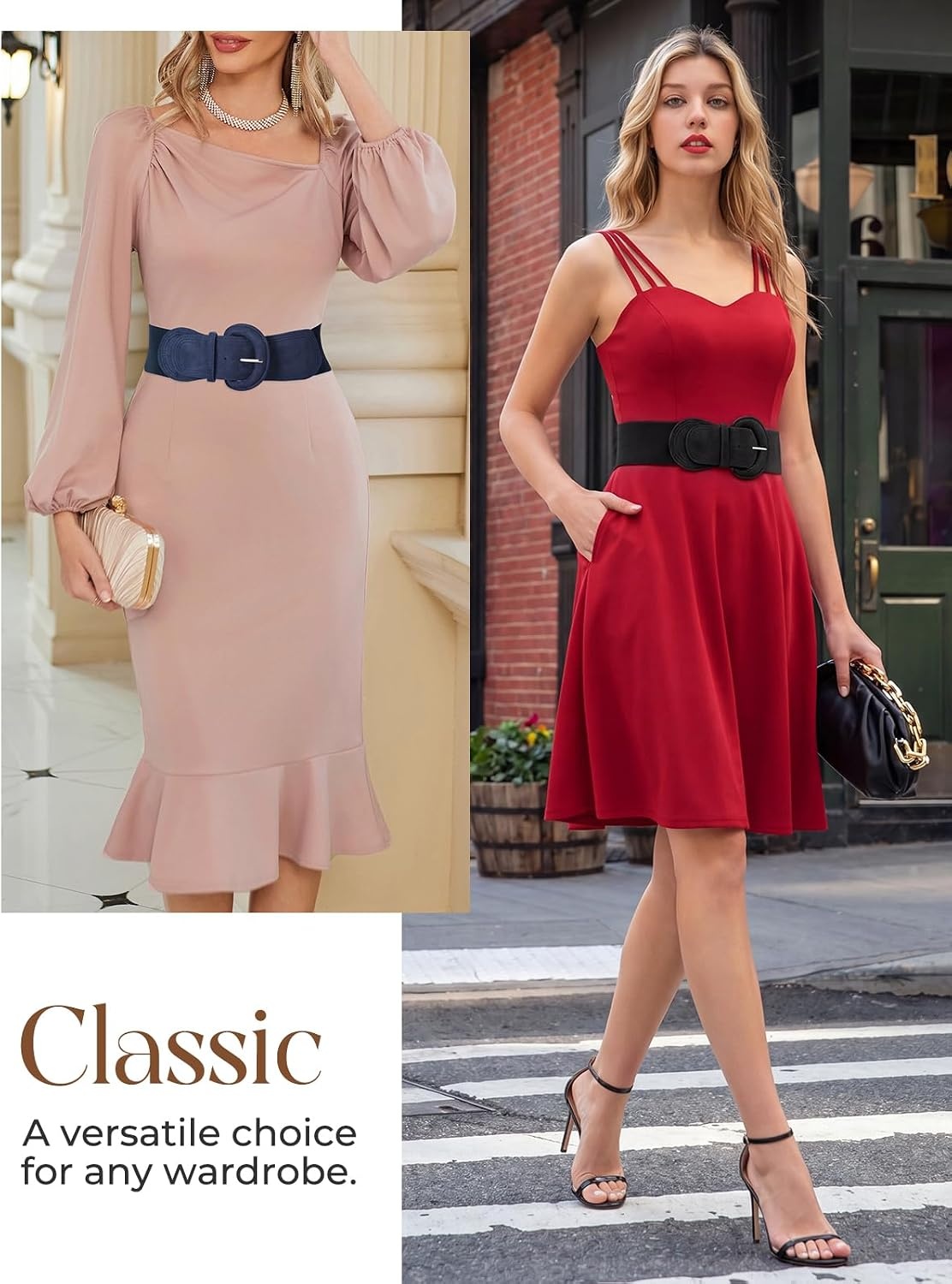 image:imageGRACE KARIN Belts for Women Suede Elastic Wide Belt Vintage Stretchy Chunky Buckle Belts SXXLNavyblack