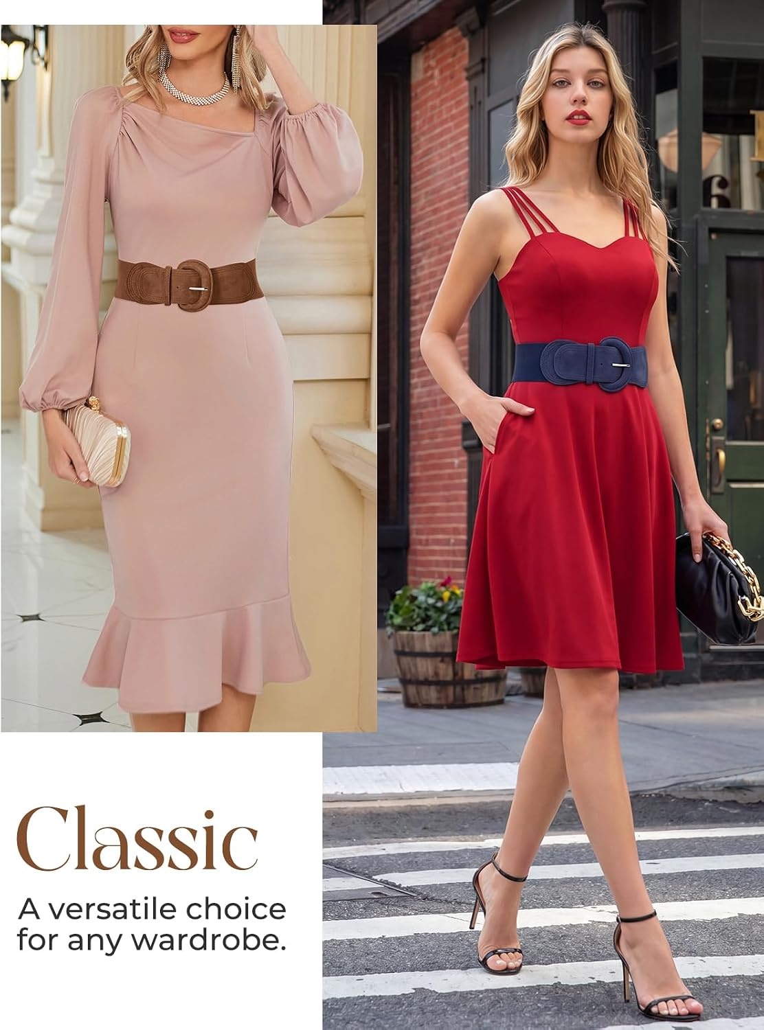 image:imageGRACE KARIN Belts for Women Suede Elastic Wide Belt Vintage Stretchy Chunky Buckle Belts SXXLNavybrown