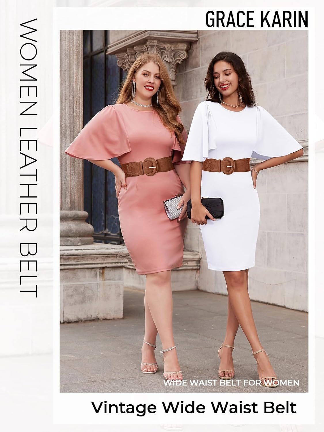 image:imageGRACE KARIN Belts for Women Suede Elastic Wide Belt Vintage Stretchy Chunky Buckle Belts SXXLSuedebrown