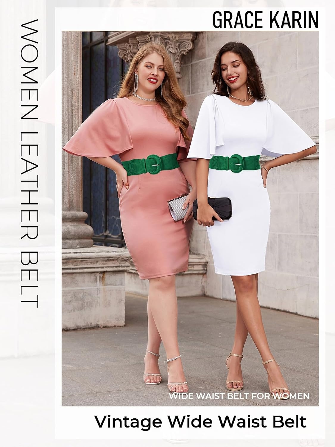 image:imageGRACE KARIN Belts for Women Suede Elastic Wide Belt Vintage Stretchy Chunky Buckle Belts SXXLSuedegreen