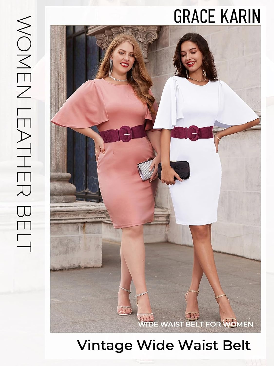 image:imageGRACE KARIN Belts for Women Suede Elastic Wide Belt Vintage Stretchy Chunky Buckle Belts SXXLSuedewine Red
