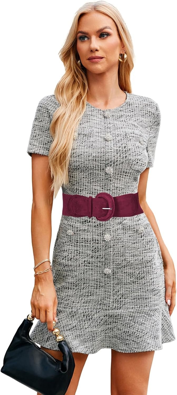 image:imageGRACE KARIN Belts for Women Suede Elastic Wide Belt Vintage Stretchy Chunky Buckle Belts SXXLSuedewine Red