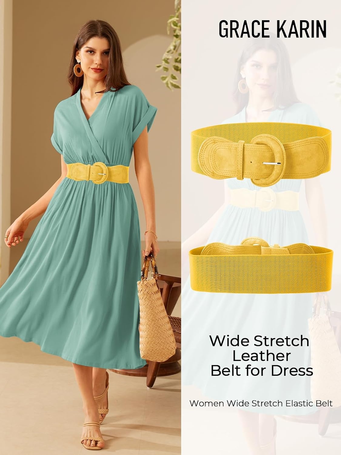 image:imageGRACE KARIN Belts for Women Suede Elastic Wide Belt Vintage Stretchy Chunky Buckle Belts SXXLSuedeyellow