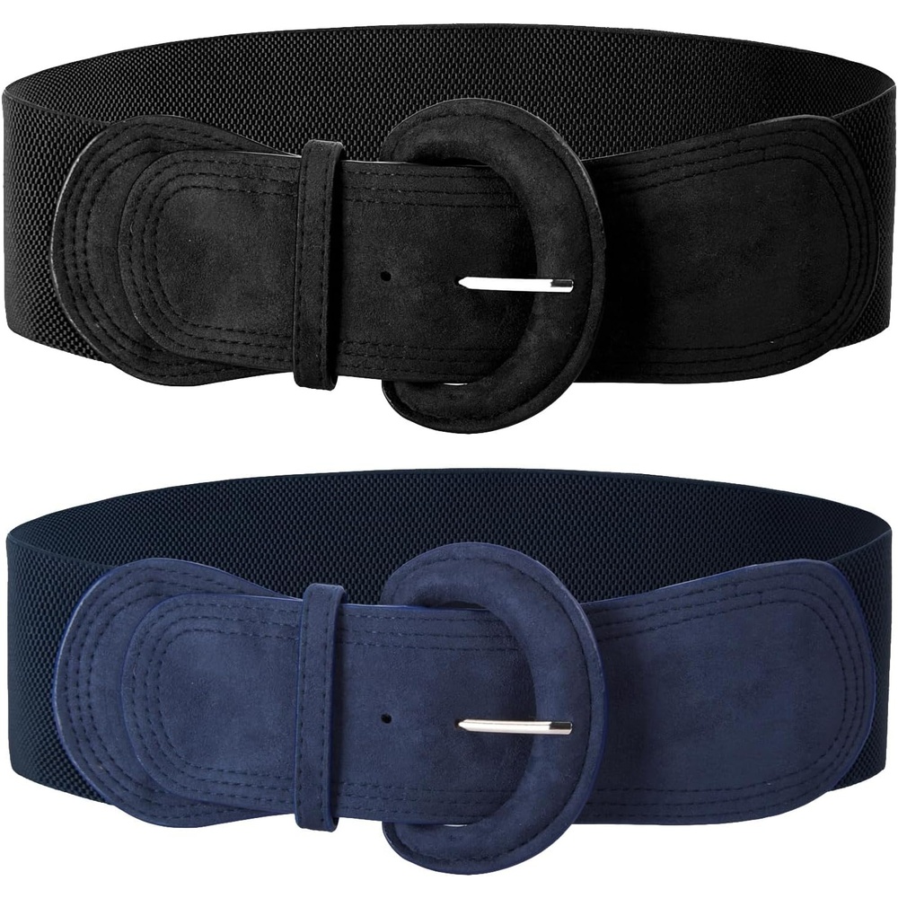 image:imageGRACE KARIN Belts for Women Suede Elastic Wide Belt Vintage Stretchy Chunky Buckle Belts SXXLNavyblack