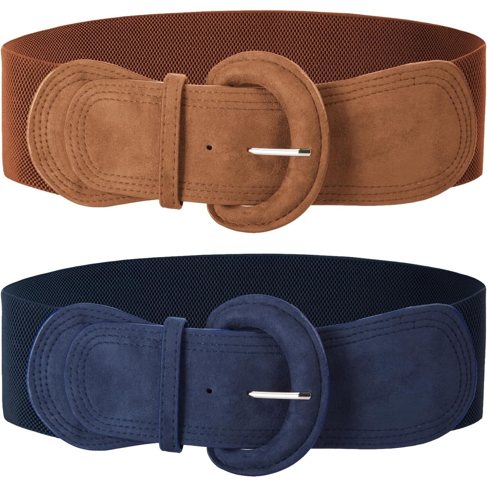 image:imageGRACE KARIN Belts for Women Suede Elastic Wide Belt Vintage Stretchy Chunky Buckle Belts SXXLNavybrown