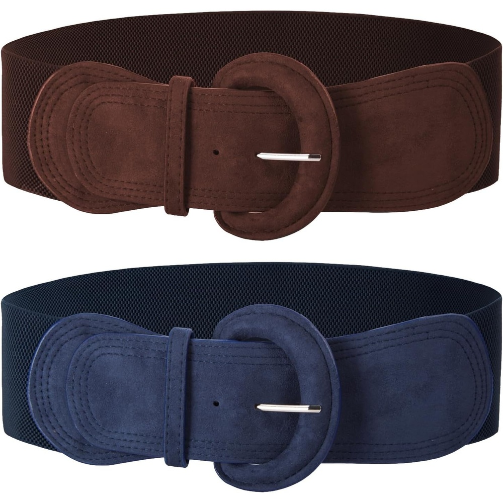 image:imageGRACE KARIN Belts for Women Suede Elastic Wide Belt Vintage Stretchy Chunky Buckle Belts SXXLNavycoffee