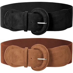 GRACE KARIN Belts for Women Suede Elastic Wide Belt Vintage Stretchy Chunky Buckle Belts S-XXL(Black+brown)