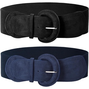 GRACE KARIN Belts for Women Suede Elastic Wide Belt Vintage Stretchy Chunky Buckle Belts S-XXL(Navy+black)