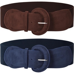 GRACE KARIN Belts for Women Suede Elastic Wide Belt Vintage Stretchy Chunky Buckle Belts S-XXL(Navy+coffee)
