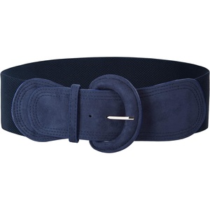 GRACE KARIN Belts for Women Suede Elastic Wide Belt Vintage Stretchy Chunky Buckle Belts S-XXL(Suede#navy Blue)