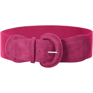 GRACE KARIN Belts for Women Suede Elastic Wide Belt Vintage Stretchy Chunky Buckle Belts S-XXL(Suede#rose)