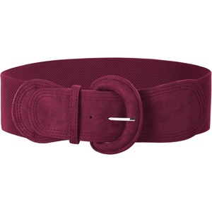 GRACE KARIN Belts for Women Suede Elastic Wide Belt Vintage Stretchy Chunky Buckle Belts S-XXL(Suede#wine Red)