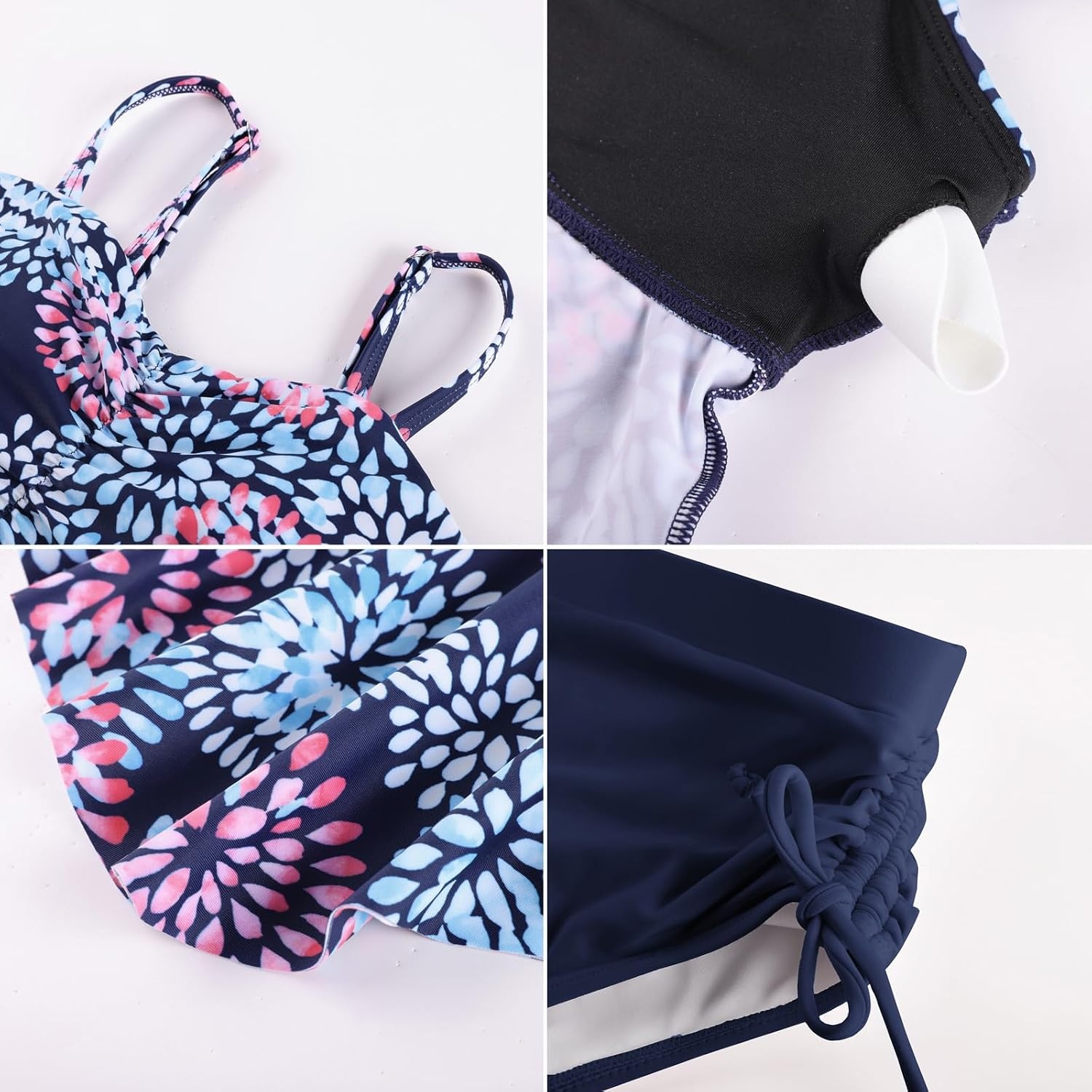 image:imageGRACE KARIN Girls Tankini Swimsuit Swimwear Teen Cute Ruffle Bathing Suit Kids 2 Piece Shirred Bikini Set with Padded 816Blue Fireworks
