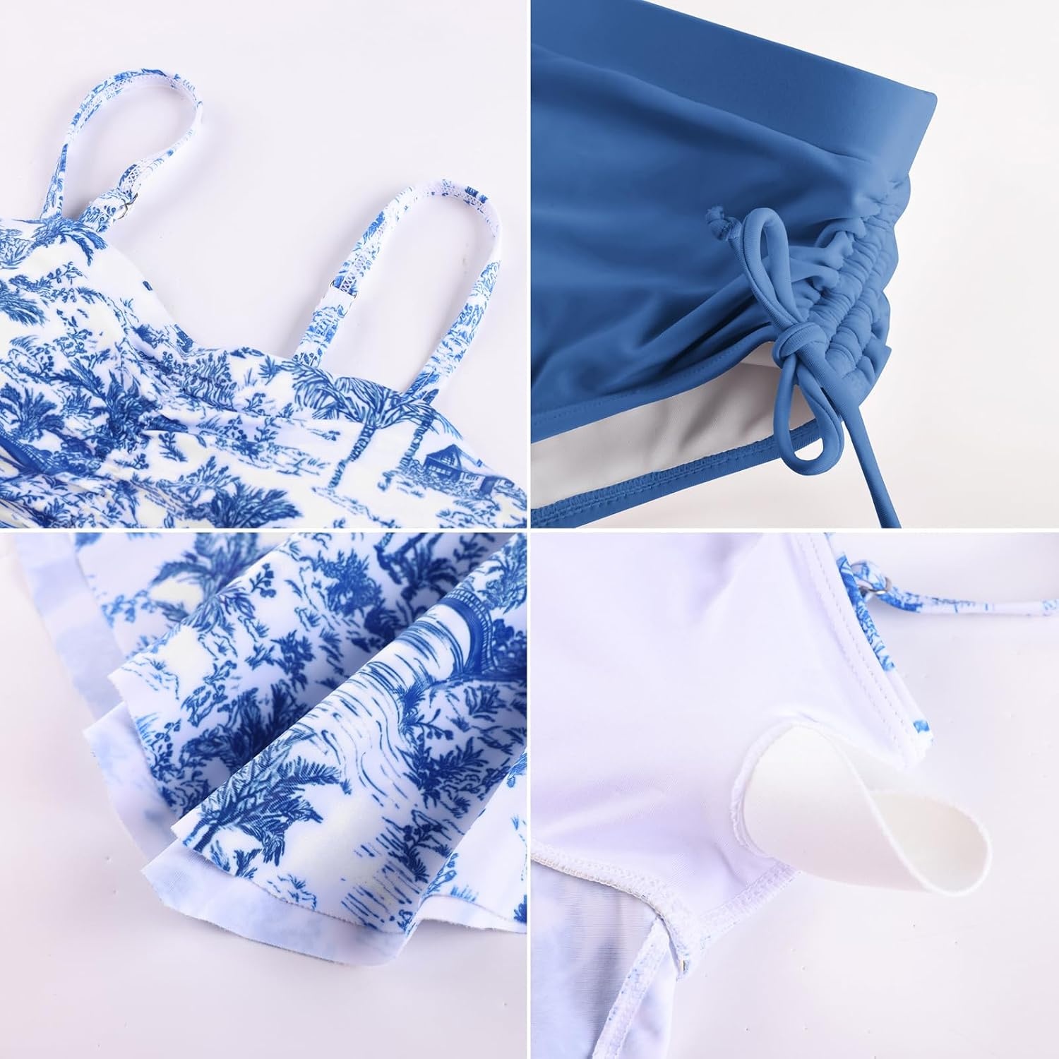 image:imageGRACE KARIN Girls Tankini Swimsuit Swimwear Teen Cute Ruffle Bathing Suit Kids 2 Piece Shirred Bikini Set with Padded 816Unique Blue