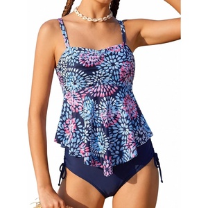GRACE KARIN Girls Tankini Swimsuit Swimwear Teen Cute Ruffle Bathing Suit Kids 2 Piece Shirred Bikini Set with Padded 8-16(Blue Fireworks)