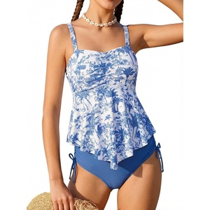 GRACE KARIN Girls Tankini Swimsuit Swimwear Teen Cute Ruffle Bathing Suit Kids 2 Piece Shirred Bikini Set with Padded 8-16(Unique Blue)