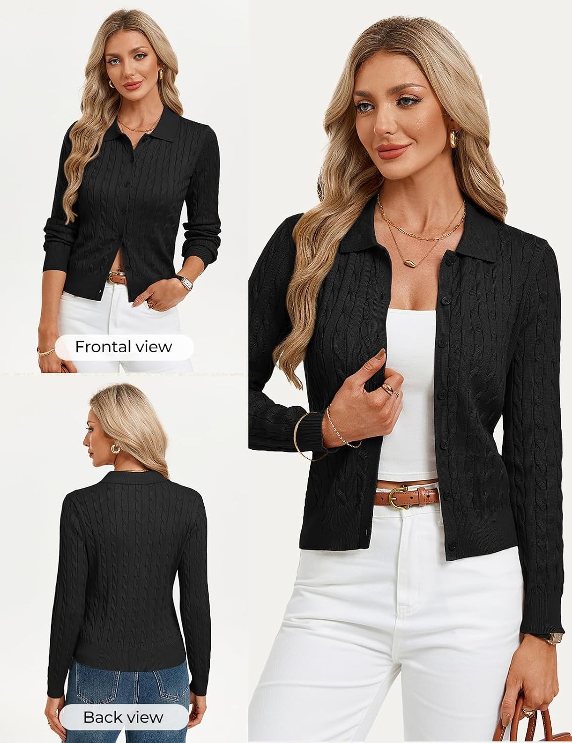 image:imageGRACE KARIN Cardigan for Women Trendy Cable Knit Long Sleeve Button Up Sweaters Lightweight Lapel Collar 2026 Fall ClothesBlack