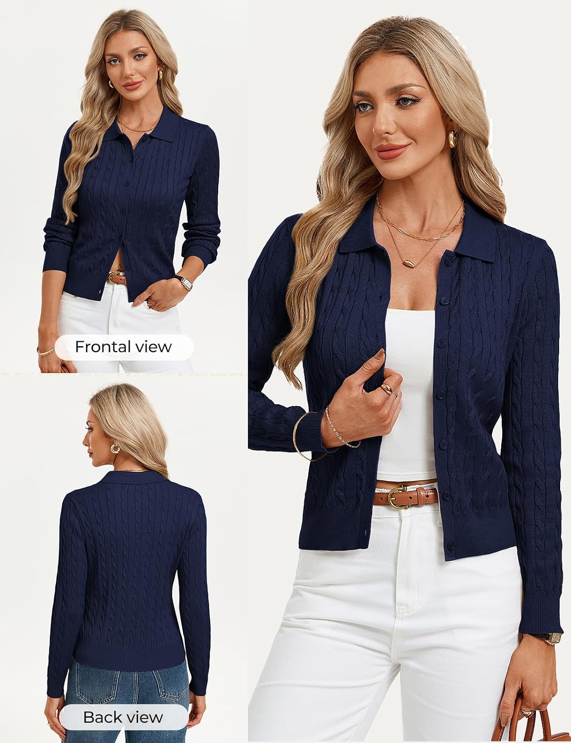 image:imageGRACE KARIN Cardigan for Women Trendy Cable Knit Long Sleeve Button Up Sweaters Lightweight Lapel Collar 2026 Fall ClothesNavy Blue