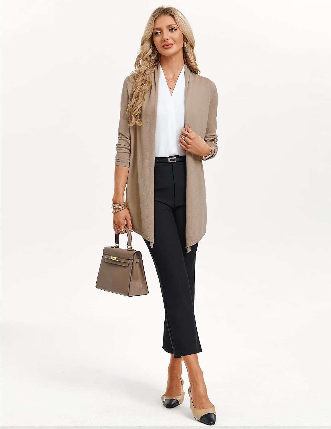 image:imageGRACE KARIN Long Cardigans for Women Lightweight Open Front Knit Draped Cardigan Sweaters Business Casual DustersKhaki