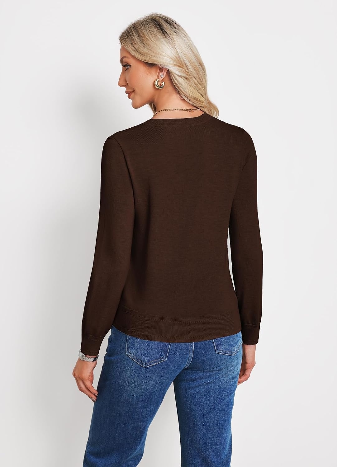 image:imageGRACE KARIN Long Sleeve V Neck Sweaters for Women Lightweight Fall Fashion Knitted Pullover Sweaters Tops Dressy OutfitsChocolate Brown