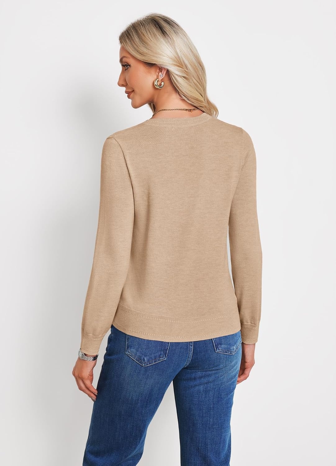 image:imageGRACE KARIN Long Sleeve V Neck Sweaters for Women Lightweight Fall Fashion Knitted Pullover Sweaters Tops Dressy OutfitsHeather Khaki