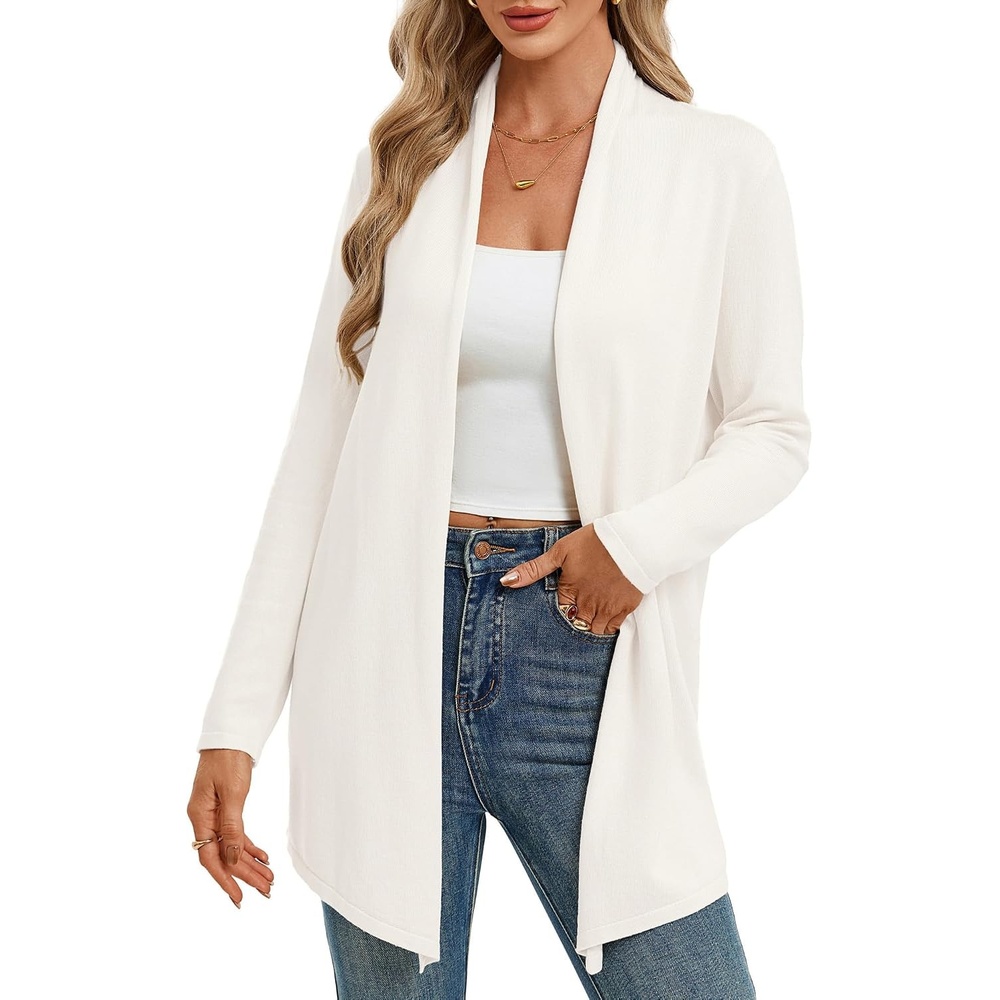 image:imageGRACE KARIN Long Cardigans for Women Lightweight Open Front Knit Draped Cardigan Sweaters Business Casual DustersIvory White