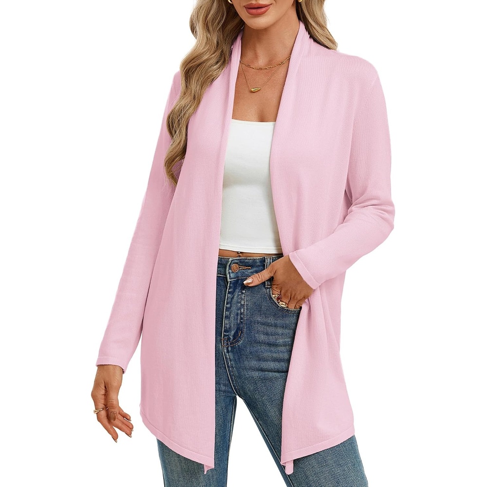 image:imageGRACE KARIN Long Cardigans for Women Lightweight Open Front Knit Draped Cardigan Sweaters Business Casual DustersLight Pink
