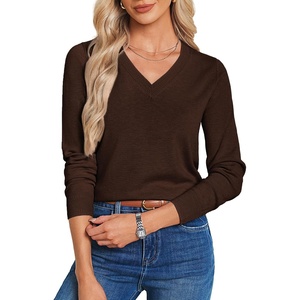 GRACE KARIN Long Sleeve V Neck Sweaters for Women Lightweight Fall Fashion Knitted Pullover Sweaters Tops Dressy Outfits(Chocolate Brown)
