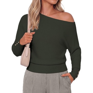 GRACE KARIN Women’s Off The Shoulder Sweater 2026 Trendy Long Batwing Sleeve Knit Pullover Sweaters Loose Dolman Blouse Tops(Army Green)