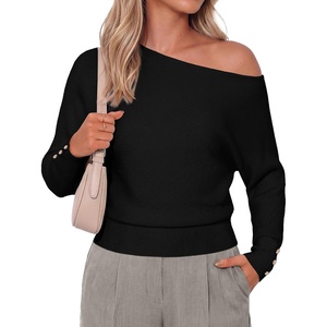 GRACE KARIN Women’s Off The Shoulder Sweater 2026 Trendy Long Batwing Sleeve Knit Pullover Sweaters Loose Dolman Blouse Tops(Black)