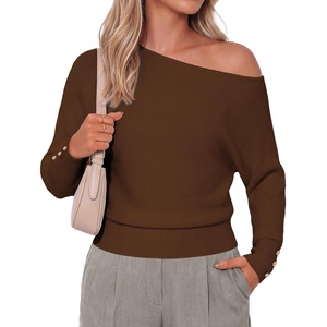 GRACE KARIN Women’s Off The Shoulder Sweater 2026 Trendy Long Batwing Sleeve Knit Pullover Sweaters Loose Dolman Blouse Tops(Coffee)