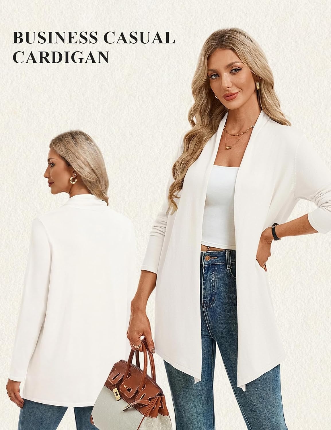 image:imageGRACE KARIN Long Cardigans for Women Lightweight Open Front Draped Sweaters Knit Cardigan Sweaters Business Casual Dusters Fall Outfits For Women Long Sweater Cardigan WomenIvory White