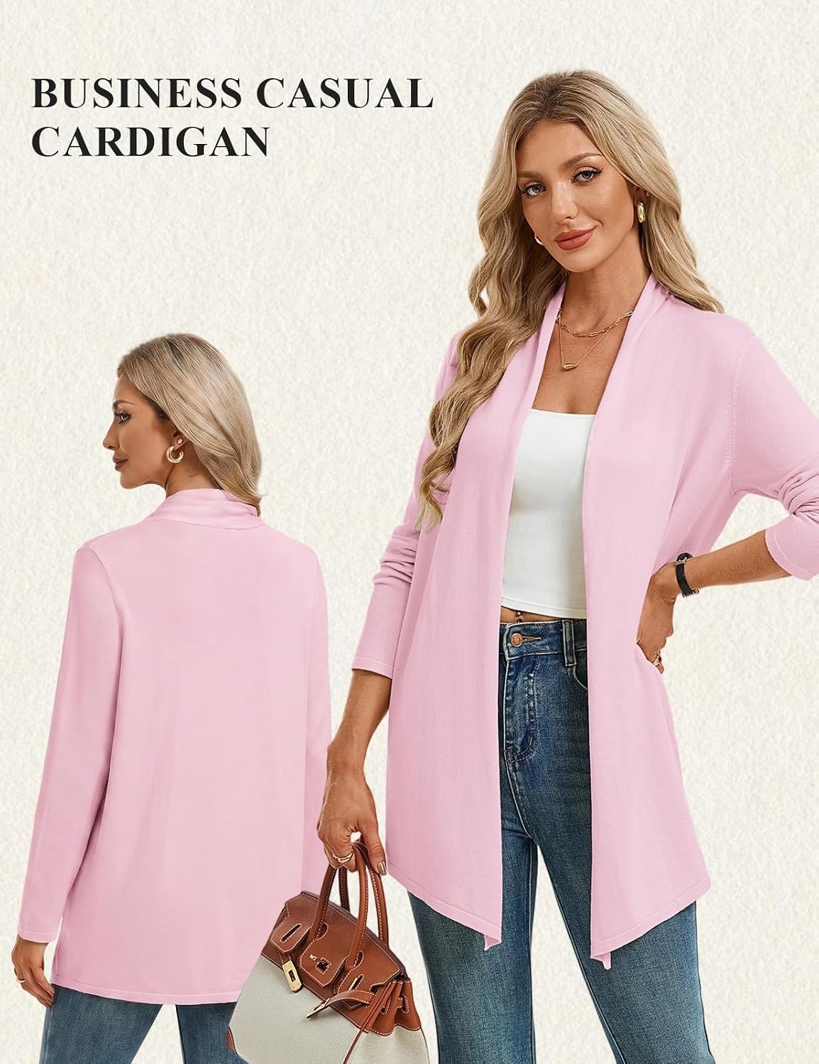 image:imageGRACE KARIN Long Cardigans for Women Lightweight Open Front Draped Sweaters Knit Cardigan Sweaters Business Casual Dusters Fall Outfits For Women Long Sweater Cardigan WomenLight Pink