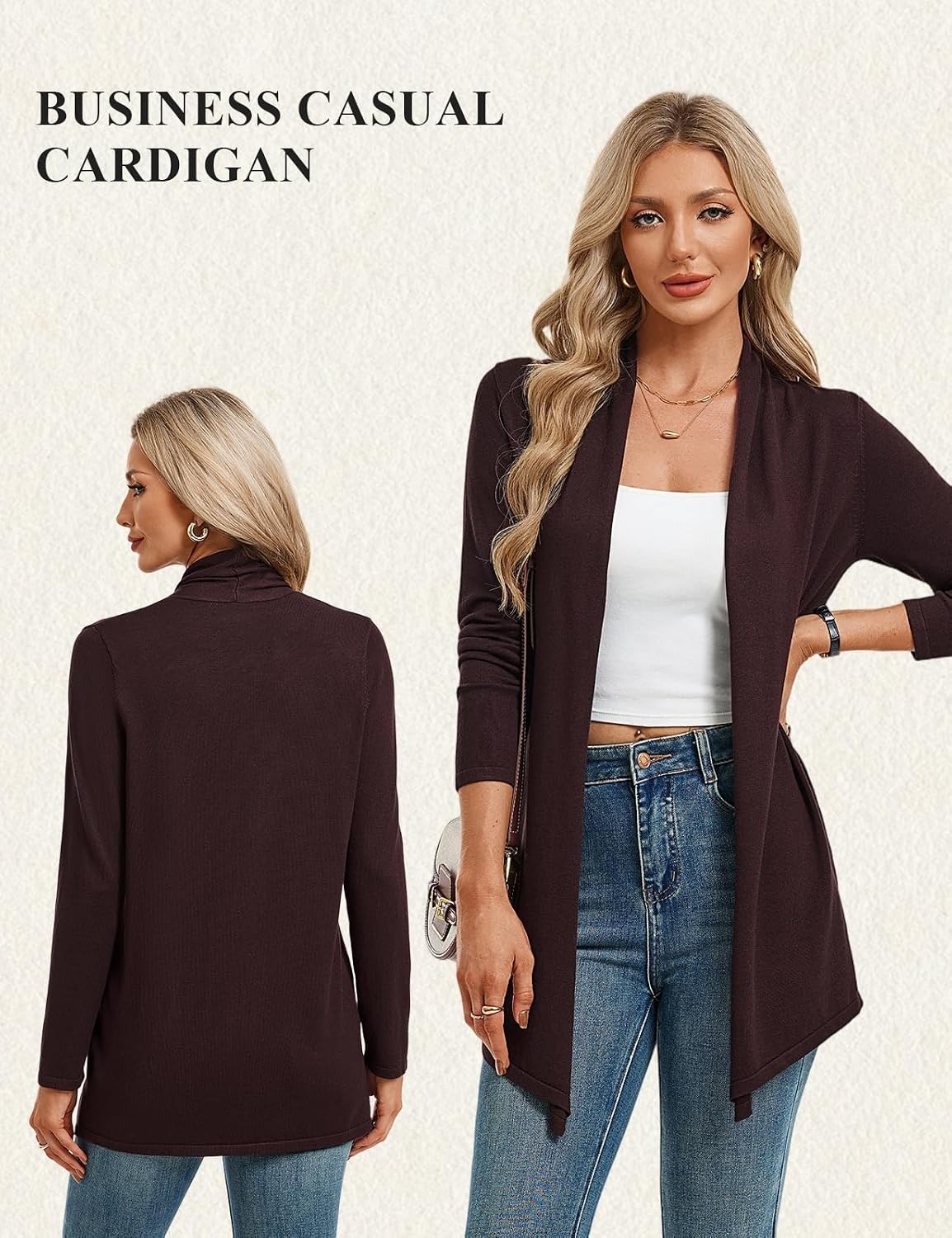 image:imageGRACE KARIN Long Cardigans for Women Lightweight Open Front Draped Sweaters Knit Cardigan Sweaters Business Casual Dusters Fall Outfits For Women Long Sweater Cardigan WomenCoffee