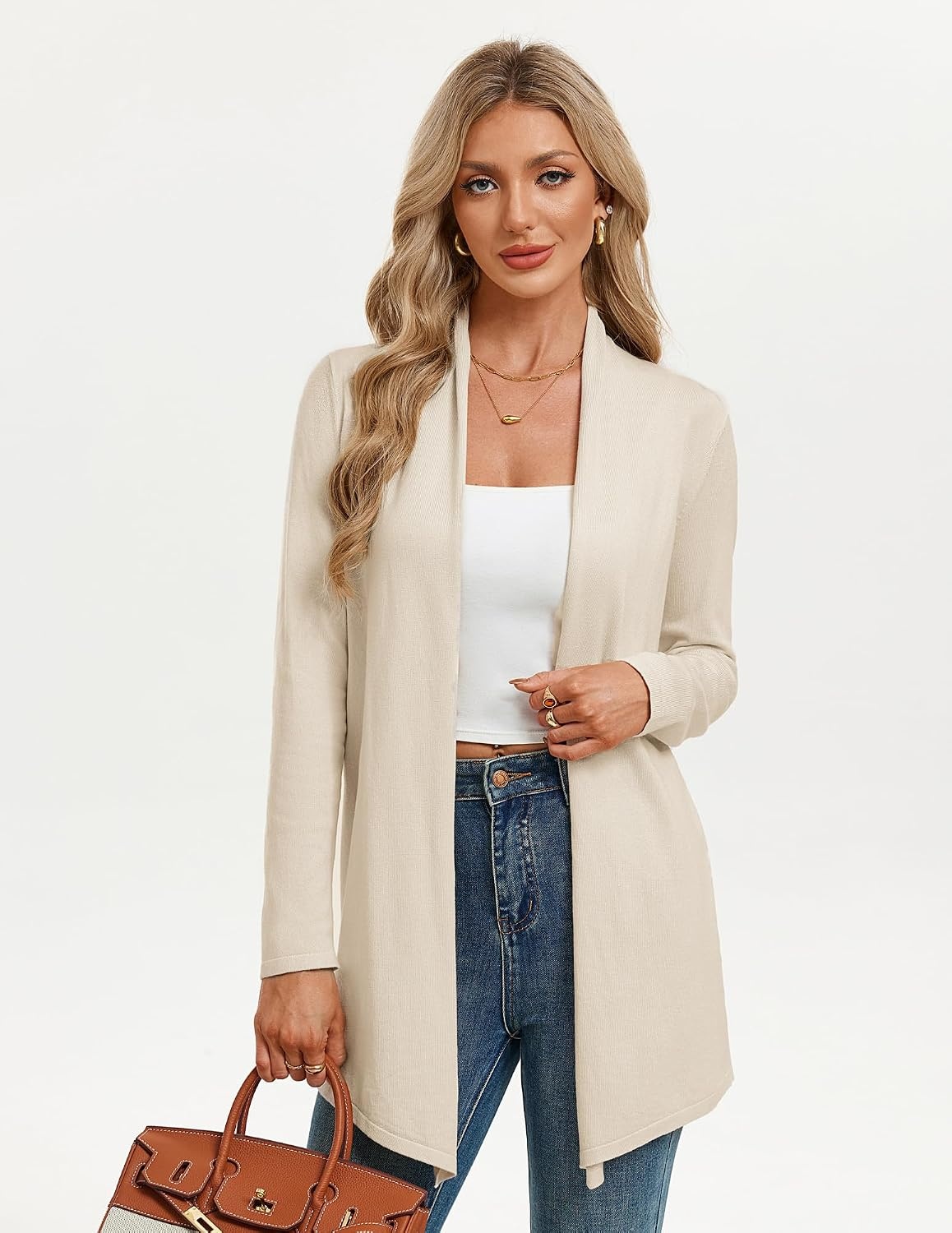 image:imageGRACE KARIN Long Cardigans for Women Lightweight Open Front Draped Sweaters Knit Cardigan Sweaters Business Casual Dusters Fall Outfits For Women Long Sweater Cardigan WomenBeige